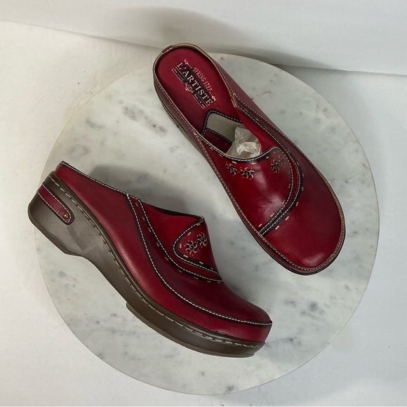 Spring Step L'artiste Chino Red Leather Clog Size 41 - Picture 1 of 12